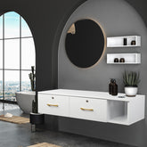 HAOYYE Salon Storage Cabinet with Two Drawers and Lockable Design White Rolling Beauty Station Organizer with Three Tool Holes E0 Particleboard Modern Mobile Cabinet for Nail Tech Spa Salon Studio