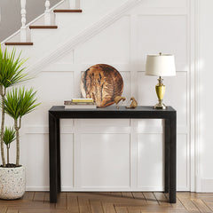 HAOYYE Pinewood Entryway Table with Black Finish, Narrow Console Table for Living Room and Hallway, Stylish Sofa Table for Home Decor and Organization, Durable and Space-Saving Design