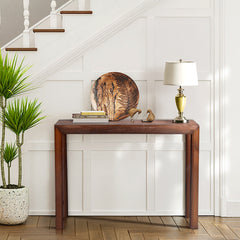 HAOYYE Pinewood Entryway Table with Walnut Finish, Narrow Console Table for Living Room and Hallway, Stylish Sofa Table for Home Decor and Organization, Durable and Space-Saving Design