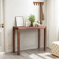 HAOYYE Pinewood Entryway Table with Walnut Finish, Narrow Console Table for Living Room and Hallway, Stylish Sofa Table for Home Decor and Organization, Durable and Space-Saving Design