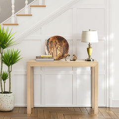 HAOYYE Pinewood Entryway Table with Natural Wood Finish, Narrow Console Table for Living Room and Hallway, Stylish Sofa Table for Home Decor and Organization, Durable and Space-Saving Design