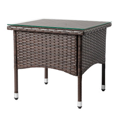 HAOYYE 20in Patio Side Table Outdoor Wicker Square End Table All-Weather Rattan Coffee Table with Tempered Glass Top for Balcony Deck Porch Poolside Small Space Furniture