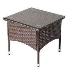HAOYYE 20in Patio Side Table Outdoor Wicker Square End Table All-Weather Rattan Coffee Table with Tempered Glass Top for Balcony Deck Porch Poolside Small Space Furniture