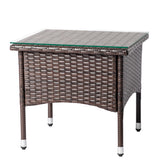 HAOYYE 20in Patio Side Table Outdoor Wicker Square End Table All-Weather Rattan Coffee Table with Tempered Glass Top for Balcony Deck Porch Poolside Small Space Furniture