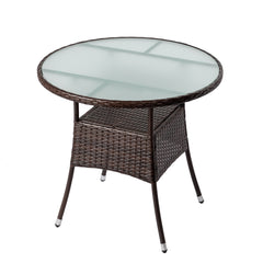 HAOYYE 31.5in Round Wicker Patio Dining Table for 2 to 4 Person Outdoor Rattan Bistro Table with Tempered Glass Top Weatherproof All-Weather Garden Deck Porch Poolside Furniture