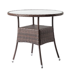 HAOYYE 31.5in Round Wicker Patio Dining Table for 2 to 4 Person Outdoor Rattan Bistro Table with Tempered Glass Top Weatherproof All-Weather Garden Deck Porch Poolside Furniture