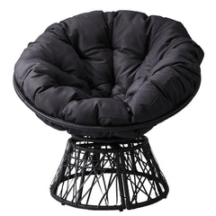 HAOYYE Ergonomic Swivel Wicker Papasan Chair With Thick Tufted Cushions, 360 Degree Rotatable Outdoor Indoor Lounge Chair For Living Room Bedroom Reading Room, Gray Cushion