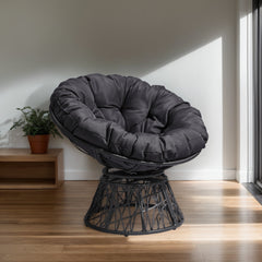 HAOYYE Ergonomic Swivel Wicker Papasan Chair With Thick Tufted Cushions, 360 Degree Rotatable Outdoor Indoor Lounge Chair For Living Room Bedroom Reading Room, Gray Cushion