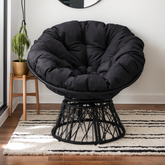 HAOYYE Ergonomic Swivel Wicker Papasan Chair With Thick Tufted Cushions, 360 Degree Rotatable Outdoor Indoor Lounge Chair For Living Room Bedroom Reading Room, Gray Cushion