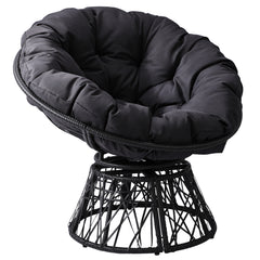 HAOYYE Ergonomic Swivel Wicker Papasan Chair With Thick Tufted Cushions, 360 Degree Rotatable Outdoor Indoor Lounge Chair For Living Room Bedroom Reading Room, Gray Cushion