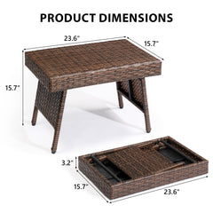 HAOYYE Outdoor Folding Side Table Patio Wicker Coffee Table with PE Rattan and Heavy Duty Steel Frame No Assembly Portable End Table for Garden Balcony Deck Poolside