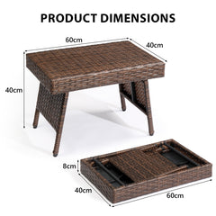 HAOYYE Outdoor Folding Side Table Patio Wicker Coffee Table with PE Rattan and Heavy Duty Steel Frame No Assembly Portable End Table for Garden Balcony Deck Poolside