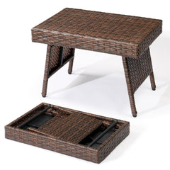HAOYYE Outdoor Folding Side Table Patio Wicker Coffee Table with PE Rattan and Heavy Duty Steel Frame No Assembly Portable End Table for Garden Balcony Deck Poolside