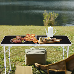 HAOYYE 4Ft Portable Multipurpose Folding Table, Lightweight Foldable Utility Table with Carry Handle, Sturdy Plastic Tabletop and Metal Legs, for Indoor Outdoor Use, Picnic, Camping, Party, Dining, Crafting, Backyard, Black