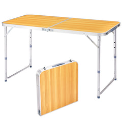 HAOYYE Portable Multipurpose Folding Table Wood Grain Color Lightweight Aluminum Camping Table with Handle Waterproof Scratch Resistant Surface for Outdoor Picnic BBQ Travel Indoor Home Office Use