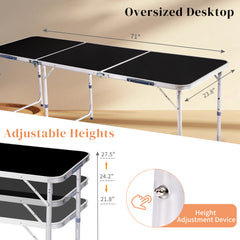 HAOYYE 6ft Aluminum Alloy Folding Table Lightweight Portable Utility Table with Carry Handle for Indoor Outdoor Use Camping Picnic Party Catering Office Backyard Easy Setup and Storage