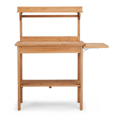 HAOYYE Outdoor Wooden Potting Bench Table with Folding Pallet Metal Tabletop and Storage Shelves Garden Planting Workstation for Backyard Balcony Patio Natural Wood Horticulture Gardening Organizer