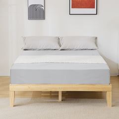 HAOYYE Queen Size Solid Pine Platform Bed Frame with Slats and Storage Space Underneath, 12" Tall Wooden Bed Frame No Box Spring Needed Original