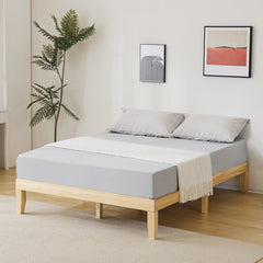 HAOYYE Queen Size Solid Pine Platform Bed Frame with Slats and Storage Space Underneath, 12" Tall Wooden Bed Frame No Box Spring Needed Original