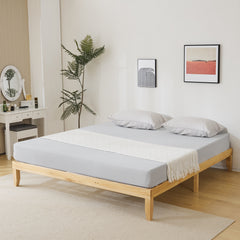 HAOYYE Basic Painted Pine Wood Bed Frame King Size Wooden Bed Simple and Durable Design Classic Natural Finish Sturdy Construction Perfect for Bedroom