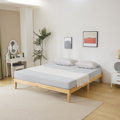 HAOYYE Basic Painted Pine Wood Bed Frame King Size Wooden Bed Simple and Durable Design Classic Natural Finish Sturdy Construction Perfect for Bedroom