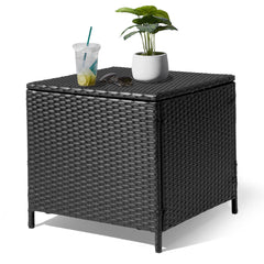 HAOYYE Outdoor PE Wicker Side Table with Storage Patio Rattan End Table Square Container for Furniture Covers Toys Gardening Tools Black All-Weather Design