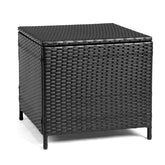 HAOYYE Outdoor PE Wicker Side Table with Storage Patio Rattan End Table Square Container for Furniture Covers Toys Gardening Tools Black All-Weather Design