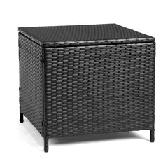 HAOYYE Outdoor PE Wicker Side Table with Storage Patio Rattan End Table Square Container for Furniture Covers Toys Gardening Tools Black All-Weather Design