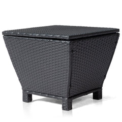 HAOYYE Outdoor PE Wicker Side Table with Storage Bin Container for Patio Garden Balcony Use, Small Rattan End Table for Hose Towel Cushion Organization, Black Weather Resistant Accent Table