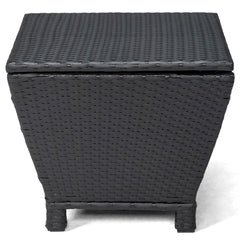 HAOYYE Outdoor PE Wicker Side Table with Storage Bin Container for Patio Garden Balcony Use, Small Rattan End Table for Hose Towel Cushion Organization, Black Weather Resistant Accent Table
