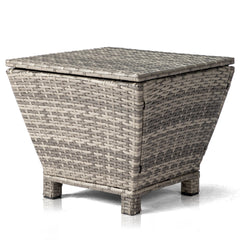 HAOYYE Outdoor PE Wicker Side Table with Hidden Storage Grey Small Patio Storage Box Container for Garden Hose Towels Cushions Weather Resistant Rattan End Table for Balcony Porch Deck Poolside