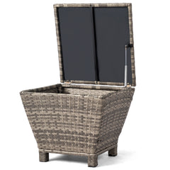 HAOYYE Outdoor PE Wicker Side Table with Hidden Storage Grey Small Patio Storage Box Container for Garden Hose Towels Cushions Weather Resistant Rattan End Table for Balcony Porch Deck Poolside