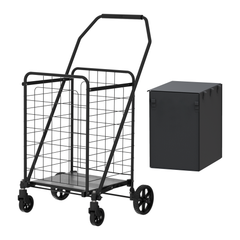 HAOYYE Shopping Cart with Shelf Foldable Utility Grocery Cart on Wheels Double Basket Design 360° Rolling Swivel Wheels for Easy Maneuvering Perfect for Groceries Laundry and Everyday Use