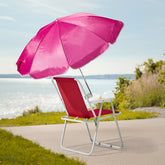 HAOYYE Folding Beach Chair with Umbrella for Adults, Lightweight Portable Camping Chair with Cup Holder and Carry Bag, 265lbs Capacity for Travel, Picnic, Poolside, Patio, Hiking, Fishing, Outdoor Concerts and Backyard Relaxation, Pink