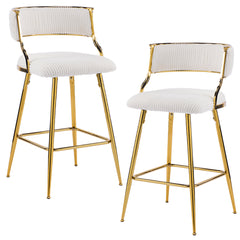 HAOYYE Set of 2 Thick Corduroy Bar Stools with Gold-Plated Iron Feet, Comfortable Upholstered Kitchen Counter Stools, Modern Beige Swivel Chairs for Home Bar and Dining Area, Durable and Stylish Seating Solution