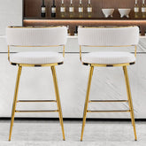 HAOYYE Set of 2 Thick Corduroy Bar Stools with Gold-Plated Iron Feet, Comfortable Upholstered Kitchen Counter Stools, Modern Beige Swivel Chairs for Home Bar and Dining Area, Durable and Stylish Seating Solution