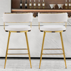 HAOYYE Set of 2 Thick Corduroy Bar Stools with Gold-Plated Iron Feet, Comfortable Upholstered Kitchen Counter Stools, Modern Beige Swivel Chairs for Home Bar and Dining Area, Durable and Stylish Seating Solution