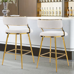 HAOYYE Set of 2 Thick Corduroy Bar Stools with Gold-Plated Iron Feet, Comfortable Upholstered Kitchen Counter Stools, Modern Beige Swivel Chairs for Home Bar and Dining Area, Durable and Stylish Seating Solution