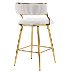 HAOYYE Set of 2 Thick Corduroy Bar Stools with Gold-Plated Iron Feet, Comfortable Upholstered Kitchen Counter Stools, Modern Beige Swivel Chairs for Home Bar and Dining Area, Durable and Stylish Seating Solution