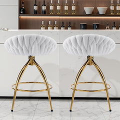 HAOYYE Swivel Bar Stools Set of 2 White Modern Upholstered Counter Height Chairs with Backrest and Metal Base Stylish Comfortable Dining Barstools for Kitchen Island or Home Bar