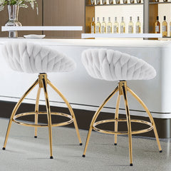 HAOYYE Swivel Bar Stools Set of 2 White Modern Upholstered Counter Height Chairs with Backrest and Metal Base Stylish Comfortable Dining Barstools for Kitchen Island or Home Bar