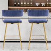 HAOYYE Set Of 2 Thick Corduroy Bar Stools With Gold-Plated Iron Feet, Blue Upholstered Counter Height Stools For Kitchen Island Breakfast Bar, Stylish And Durable Seating For Home And Commercial Use