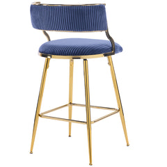 HAOYYE Set Of 2 Thick Corduroy Bar Stools With Gold-Plated Iron Feet, Blue Upholstered Counter Height Stools For Kitchen Island Breakfast Bar, Stylish And Durable Seating For Home And Commercial Use