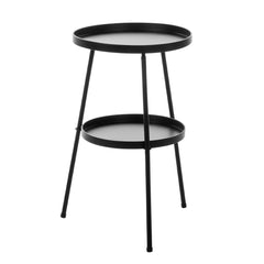 HAOYYE Patio Side Table Round Metal End Table with 2 Tiers Modern Outdoor Coffee Table Small Accent Table for Balcony Porch Living Room Bedroom Garden Durable and Stylish for Indoor Outdoor Use Black