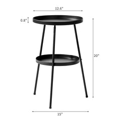 HAOYYE Patio Side Table Round Metal End Table with 2 Tiers Modern Outdoor Coffee Table Small Accent Table for Balcony Porch Living Room Bedroom Garden Durable and Stylish for Indoor Outdoor Use Black