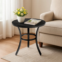 HAOYYE Outdoor Round Side Table Small Metal Patio End Table Coffee Bistro Table Versatile Black Finish Durable Weather-Resistant Design Perfect for Indoor and Outdoor Use Balcony Living Room Patio