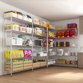 HAOYYE 5 Tier Double Row Chrome Plated Iron Display Shelf with Adjustable Shelves and Leveling Feet, Freestanding Heavy Duty Storage Rack for Home Office Retail Living Room Organization