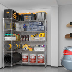 HAOYYE 5 Layer Double Row Display Shelf with Adjustable Feet Chrome Plated Iron Storage Rack Freely Adjustable Shelf Spacing for Home Office Garage Retail Space-Saving Organizer