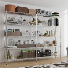 HAOYYE 5 Layer Double Row Display Shelf with Adjustable Feet Chrome Plated Iron Storage Rack Freely Adjustable Shelf Spacing for Home Office Garage Retail Space-Saving Organizer