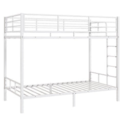 HAOYYE White Twin Bunk Bed with Square Tube Frame, High Safety Guardrail and Side Ladder, Sturdy Metal Design with Open Access for Space-Saving and Secure Sleeping in Dorm or Guest Room